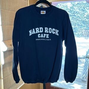 Hard Rock Cafe Philadelphia Embroidered Navy Blue Sweatshirt Size Medium
